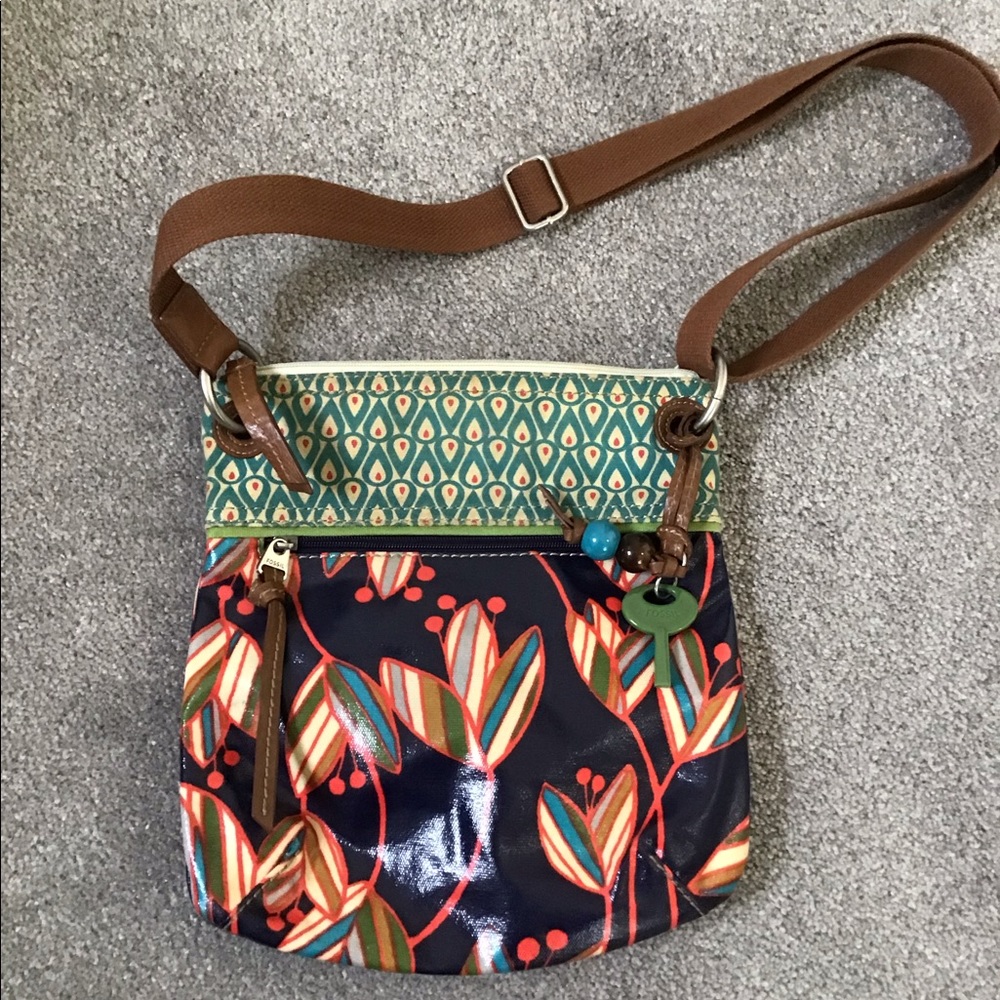 Fossil coated canvas cross-body bag